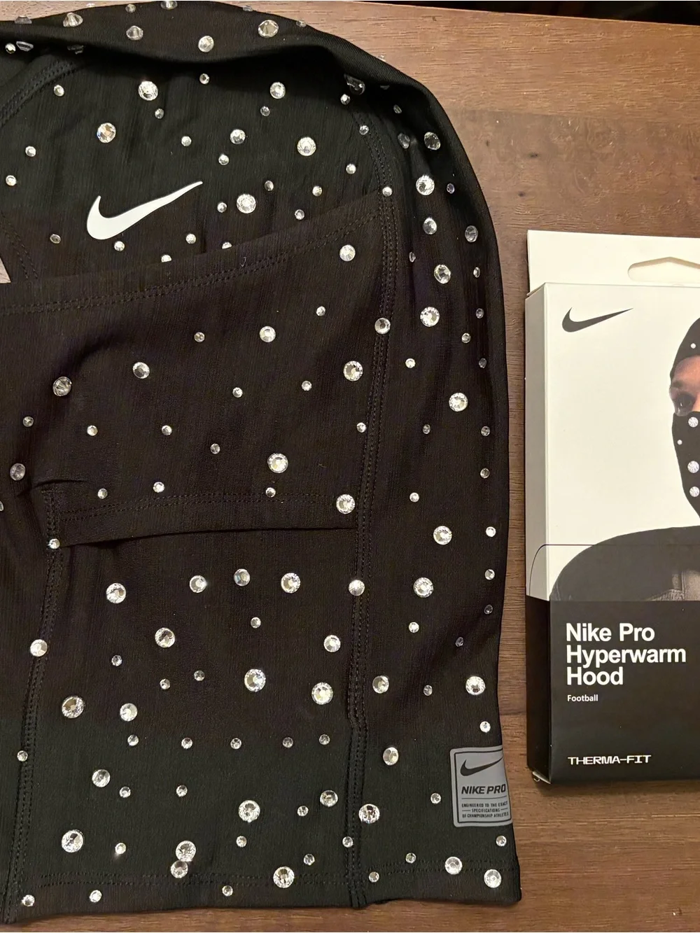 Nike bedazzled Black Rhinestone-Embellished Pro Hyperwarm Hood